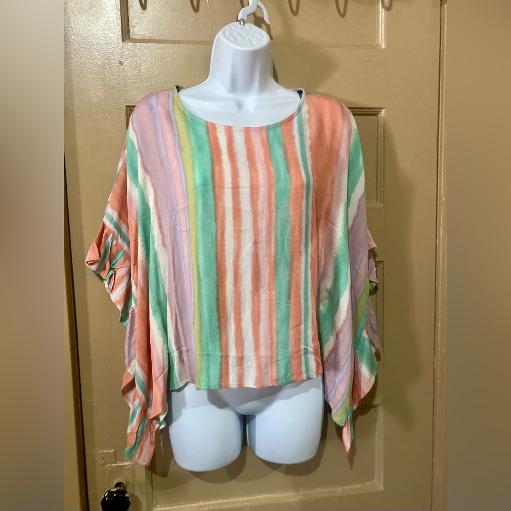 NWT Forever 21 stripe multicolor summer  blouse. Size Large.